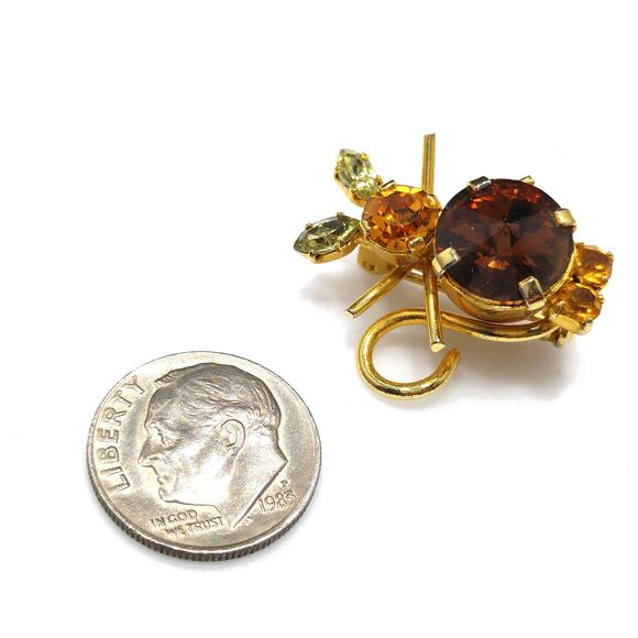Vintage Austria Crystal Mouse Brooch, 1 Inch Figural Topaz & Citrine Rhinestones - Picture 9 of 10